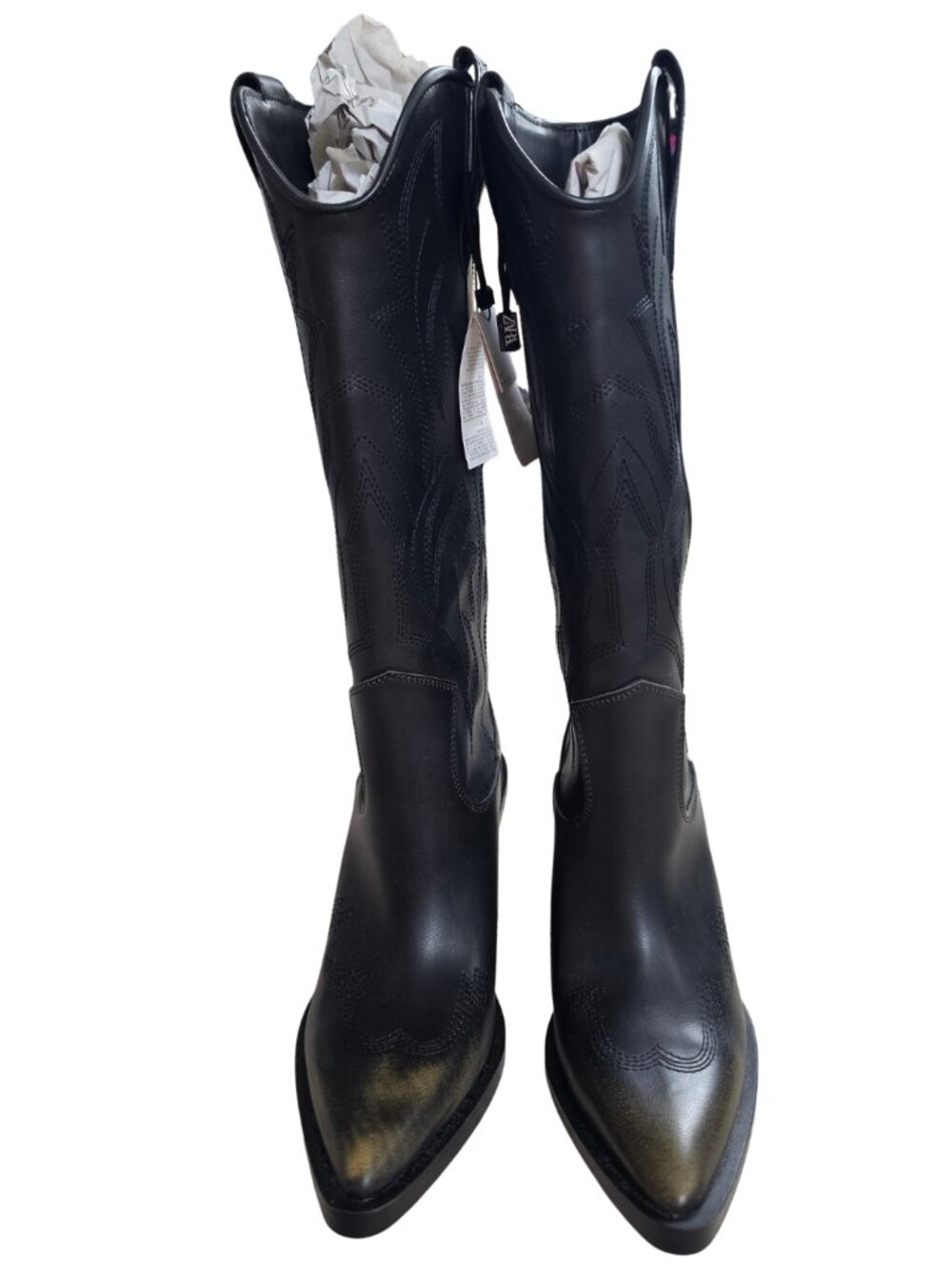 NWT ZARA Black Embroidered Western Cowboy Boots – Size 6.5 (US) / 37 (EU) - Picture 9 of 10